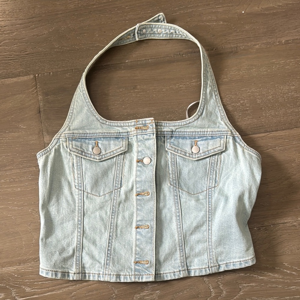 Light Blue Denim Halter Top